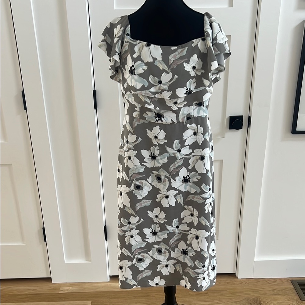 Banana Republic Gray Sheath Dress Sleeveless Square Neck Midi
